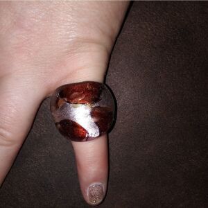 Silver, maroon, and gold Murano glass ring